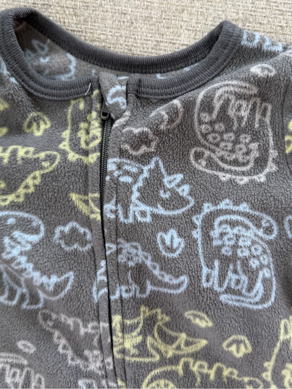 Baby Fleece One-Piece Sleepers with Dinosaur Print - Gray & Light Blue 9 months - Picture 6 of 7